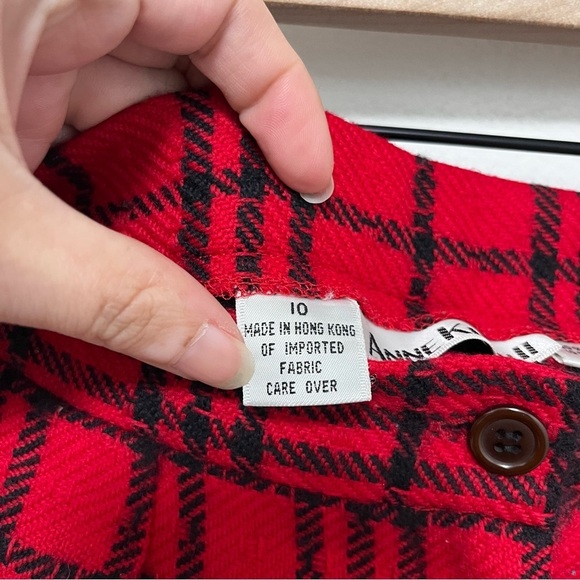 VINTAGE Anne Klein II Wool & Cashmere High Waist Red Plaid Wide Leg Trousers 10 - Picture 4 of 16